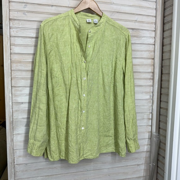 Real Clothes Women's 18 Light Green Button Down Linen Long Sleeve Shirt - Picture 1 of 7